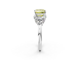 White gold Fancy Yellow Princess  Diamond Cluster Leaf Design Ring with Prong Setting_2