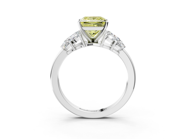 Platinum Fancy Yellow Princess  Diamond Cluster Leaf Design Ring with Prong Setting