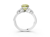 White gold Fancy Yellow Princess  Diamond Cluster Leaf Design Ring with Prong Setting_3
