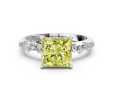 White gold Fancy Yellow Princess  Diamond Cluster Prong-Set Solitaire Ring
