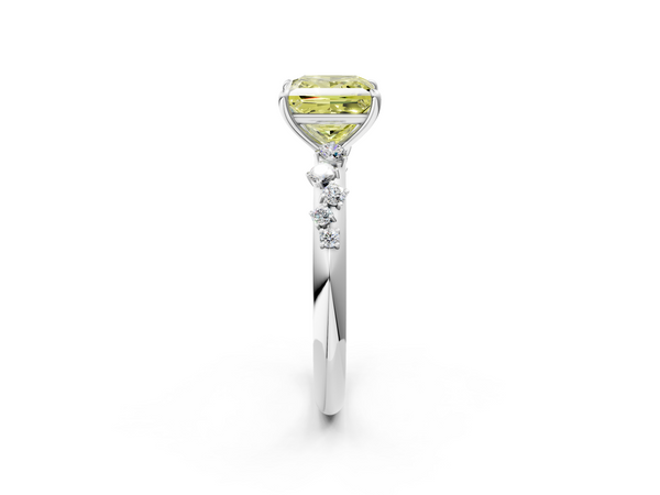White gold Fancy Yellow Princess  Diamond Cluster Prong-Set Solitaire Ring