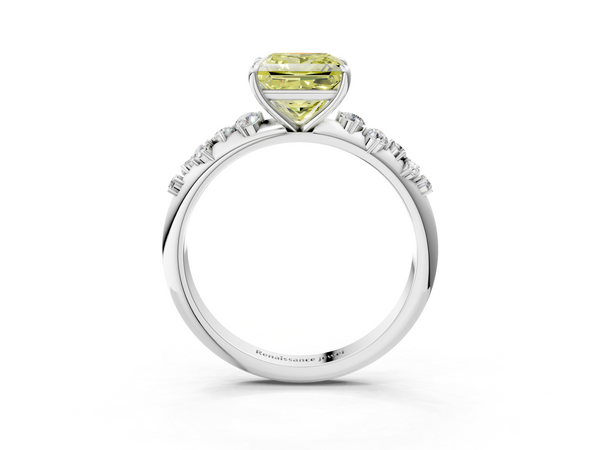 White gold Fancy Yellow Princess  Diamond Cluster Prong-Set Solitaire Ring