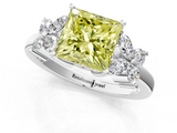 White gold Fancy Yellow Princess  Diamond Floral Cluster Ring with Solitaire Band and Prong Setting_1