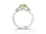 White gold Fancy Yellow Princess  Diamond Floral Cluster Ring with Solitaire Band and Prong Setting_3