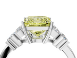 White gold Fancy Yellow Princess  Diamond Floral Cluster Ring with Solitaire Band and Prong Setting_4