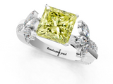 White gold Fancy Yellow Princess  Diamond Floral Vine Solitaire Engagement Ring_1