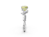 White gold Fancy Yellow Princess  Diamond Floral Vine Solitaire Engagement Ring_2