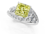 White gold Fancy Yellow Princess  Diamond Halo Ring with Marquise and Pavé Band in Prong Setting_1