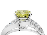 White gold Fancy Yellow Princess  Diamond Halo Ring with Marquise and Pavé Band in Prong Setting_4