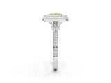 White gold Fancy Yellow Princess  Diamond Halo Ring with Milgrain Frame and Pavé Band_37