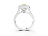 White gold Fancy Yellow Princess  Diamond Halo Ring with Milgrain Frame and Pavé Band_38