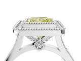 White gold Fancy Yellow Princess  Diamond Halo Ring with Milgrain Frame and Pavé Band_39
