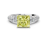 White gold Fancy Yellow Princess  Diamond Pavé Band Solitaire Ring with Four-Prong Setting_28