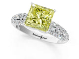 White gold Fancy Yellow Princess  Diamond Pavé Band Solitaire Ring with Four-Prong Setting_30