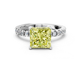 White gold Fancy Yellow Princess  Diamond Pavé Band Solitaire with Four-Prong Setting