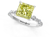 White gold Fancy Yellow Princess  Diamond Prong Set Engagement Ring with Pave Band_1