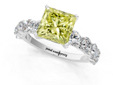 White gold Fancy Yellow Princess  Diamond Prong Setting with Side Stones on a Pave Band_1