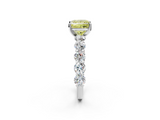 White gold Fancy Yellow Princess  Diamond Prong Setting with Side Stones on a Pave Band_2