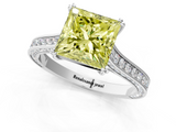White gold Fancy Yellow Princess  Diamond Solitaire with Pave Band and Six-Prong Setting_1