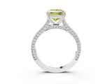 White gold Fancy Yellow Princess  Diamond Solitaire with Pave Band and Six-Prong Setting_3