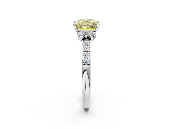 Platinum Fancy Yellow Princess  Diamond Three-Stone Pave Band with Four-Prong Setting