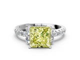 White gold Fancy Yellow Princess  Diamond Three-Stone Pave Band with Four-Prong Setting