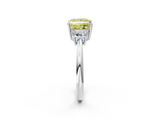 White gold Fancy Yellow Princess  Diamond Three-Stone Ring with Trapezoid Side Stones and Prong Setting_2
