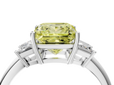 White gold Fancy Yellow Princess  Diamond Three-Stone Ring with Trapezoid Side Stones and Prong Setting_4