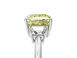 White gold Fancy Yellow Princess  Diamond Three-Stone Ring with Trapezoid Side Stones and Prong Setting_5