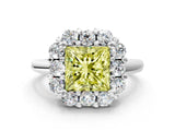 White gold Fancy Yellow Princess  Halo Cluster Diamond Engagement Ring with Prong Setting and Polished Band_63