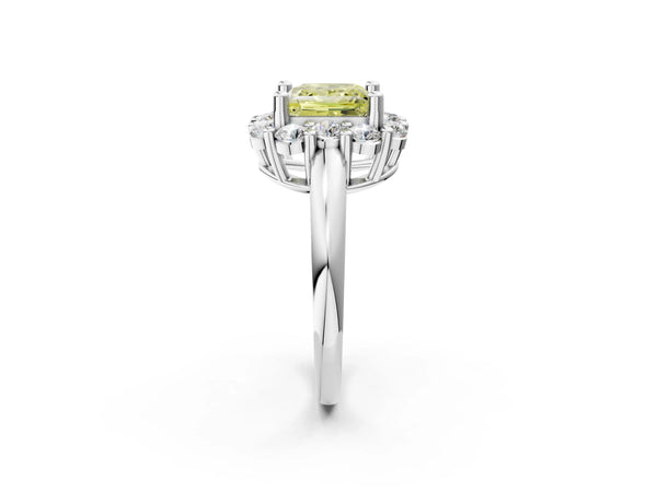 Platinum Fancy Yellow Princess  Halo Cluster Diamond Engagement Ring with Prong Setting and Polished Band
