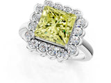 White gold Fancy Yellow Princess  Halo Cluster Diamond Engagement Ring with Solitaire Band and Prong Setting_48