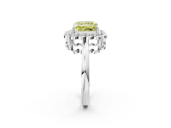 Platinum Fancy Yellow Princess  Halo Cluster Diamond Engagement Ring with Solitaire Band and Prong Setting