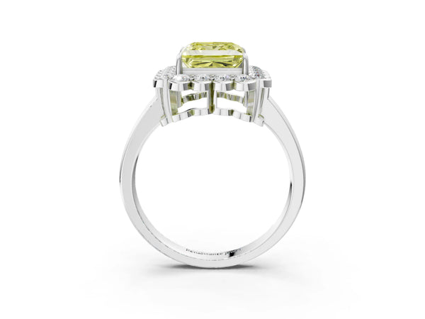 Platinum Fancy Yellow Princess  Halo Cluster Diamond Engagement Ring with Solitaire Band and Prong Setting