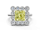 White gold Fancy Yellow Princess  Halo Diamond Cluster Engagement Ring with Milgrain Bezel Setting and Solitaire Band_75