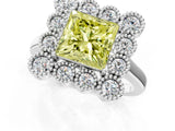 White gold Fancy Yellow Princess  Halo Diamond Cluster Engagement Ring with Milgrain Bezel Setting and Solitaire Band_76