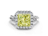 White gold Fancy Yellow Princess  Halo Diamond Engagement Ring with Filigree Band and Four-Prong Setting_105