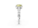White gold Fancy Yellow Princess  Halo Diamond Engagement Ring with Intricate Filigree Band and Four-Prong Setting_2