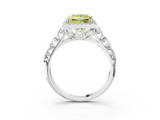 White gold Fancy Yellow Princess  Halo Diamond Engagement Ring with Intricate Filigree Band and Four-Prong Setting_3