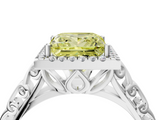 White gold Fancy Yellow Princess  Halo Diamond Engagement Ring with Intricate Filigree Band and Four-Prong Setting_4