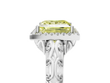 White gold Fancy Yellow Princess  Halo Diamond Engagement Ring with Intricate Filigree Band and Four-Prong Setting_5