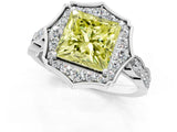 White gold Fancy Yellow Princess  Halo Diamond Engagement Ring with Milgrain Band and Four-Prong Setting_29