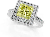 White gold Fancy Yellow Princess  Halo Diamond Engagement Ring with Milgrain Pave Band and Four-Prong Setting_63