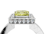 White gold Fancy Yellow Princess  Halo Diamond Engagement Ring with Milgrain Pave Band and Four-Prong Setting_66