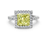 White gold Fancy Yellow Princess  Halo Diamond Engagement Ring with Pavé Band and Four-Prong Setting_93