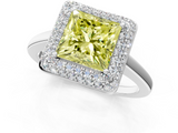 White gold Fancy Yellow Princess  Halo Diamond Engagement Ring with Solitaire Band and Four-Prong Setting_1