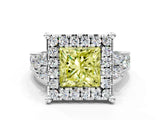 White gold Fancy Yellow Princess  Halo Diamond Engagement Ring with Split Shank and Four-Prong Setting_35