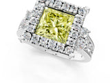 White gold Fancy Yellow Princess  Halo Diamond Engagement Ring with Split Shank and Four-Prong Setting_35