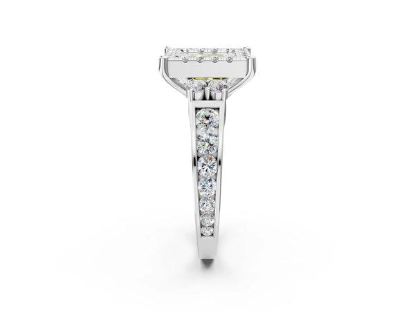 Platinum Fancy Yellow Princess  Halo Diamond Engagement Ring with Split Shank and Four-Prong Setting