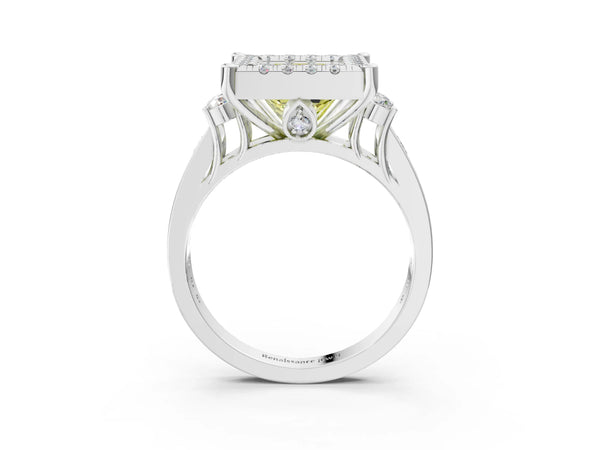 Platinum Fancy Yellow Princess  Halo Diamond Engagement Ring with Split Shank and Four-Prong Setting